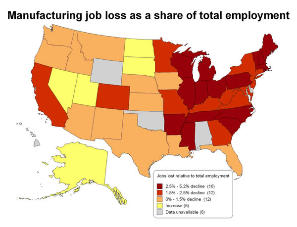 Manufacturing job loss as a share of total employment